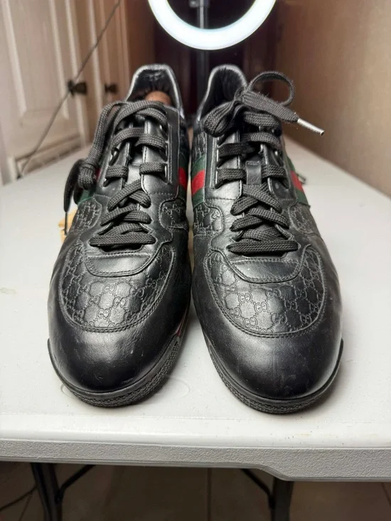 Gucci Web Guccissima Black Leather Men Sneaker 12 G / 13 US NO INSOLES - Picture 6 of 13